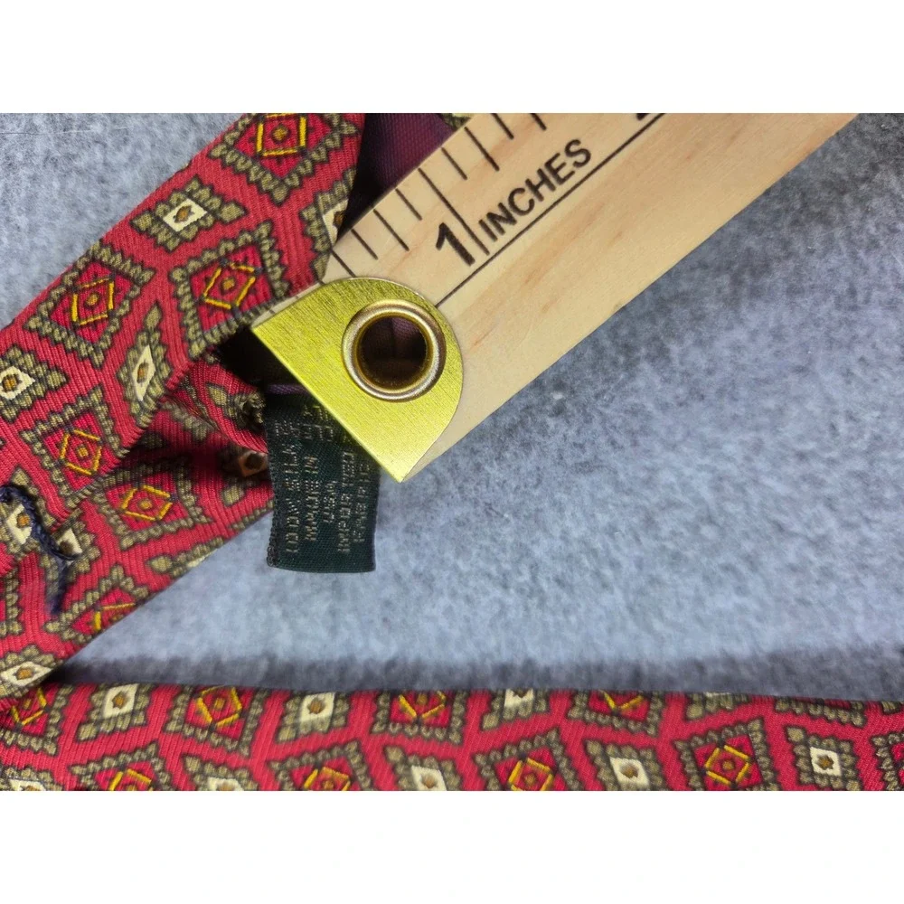 Vintage 90s J.Crew Silk Tie Red Geometric Medallion Y2K Business Casual 3.25